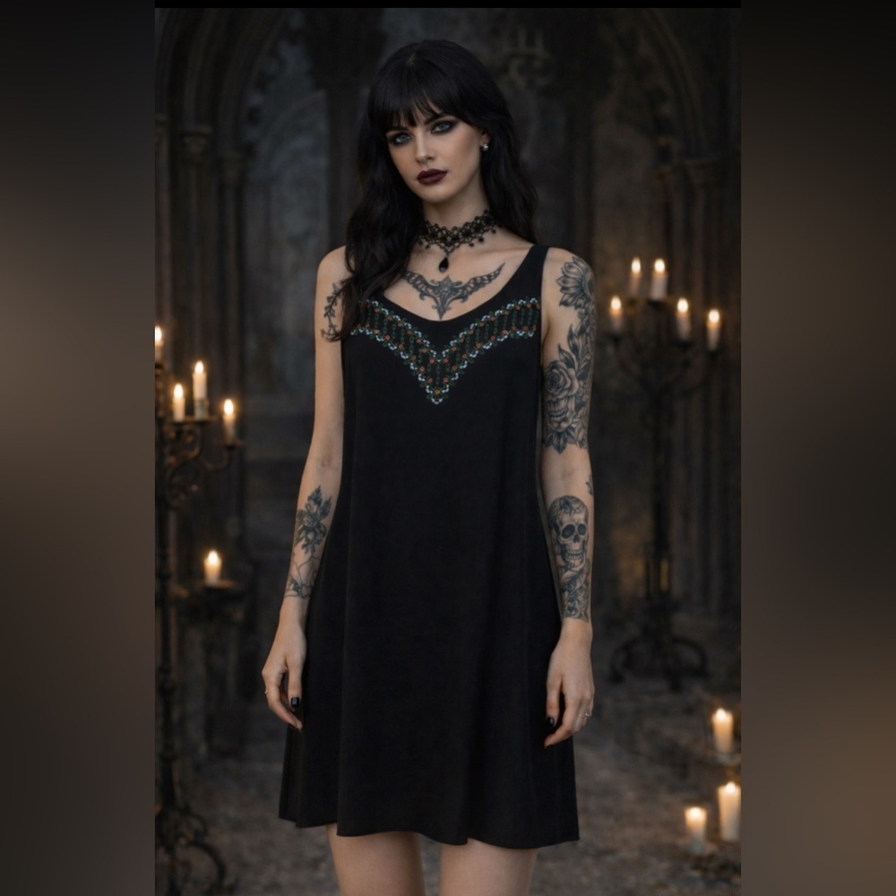 BCBGeneration Dress Women Small Black Sleeveless Sheer Embroidered Overlay NEW